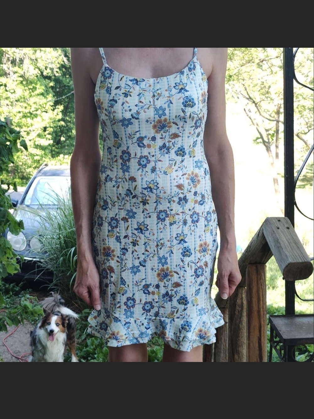 Floral Spaghetti-Strap Mini Dress in Blue & Yellow
